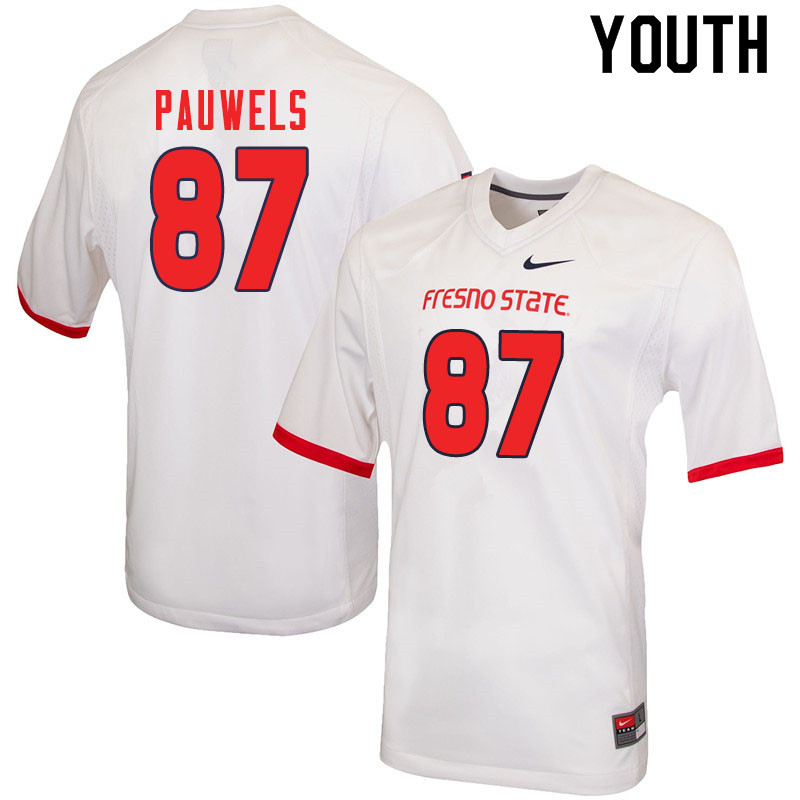 Youth #87 Raymond Pauwels Fresno State Bulldogs College Football Jerseys Sale-White - Click Image to Close